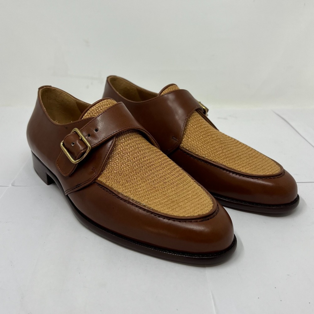 Ralph Lauren Monkstrap Dress Shoes 8.5D – Leather & Woven Straw‎ Detail, VTG New